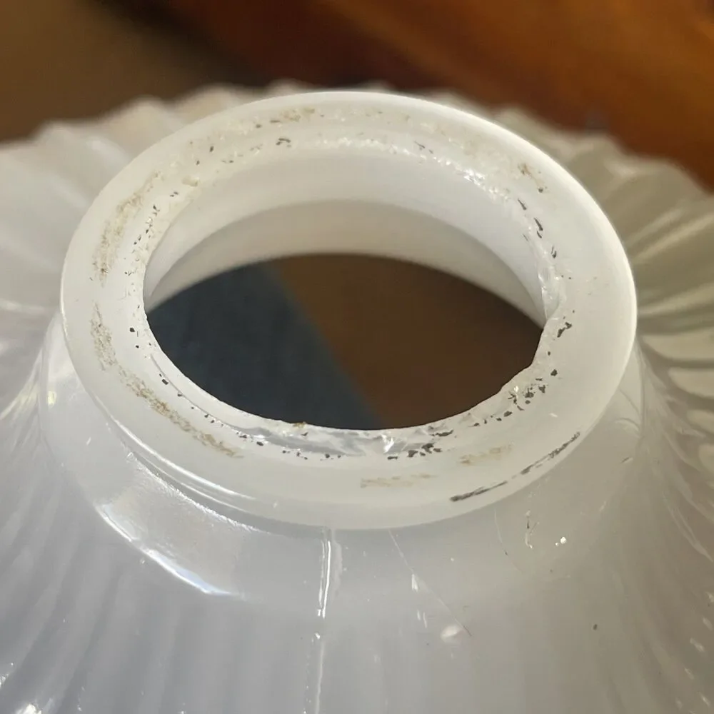Vintage Opalescent Ribbed Milk Glass Pendant Light Shade Antique Opaline Bell~9